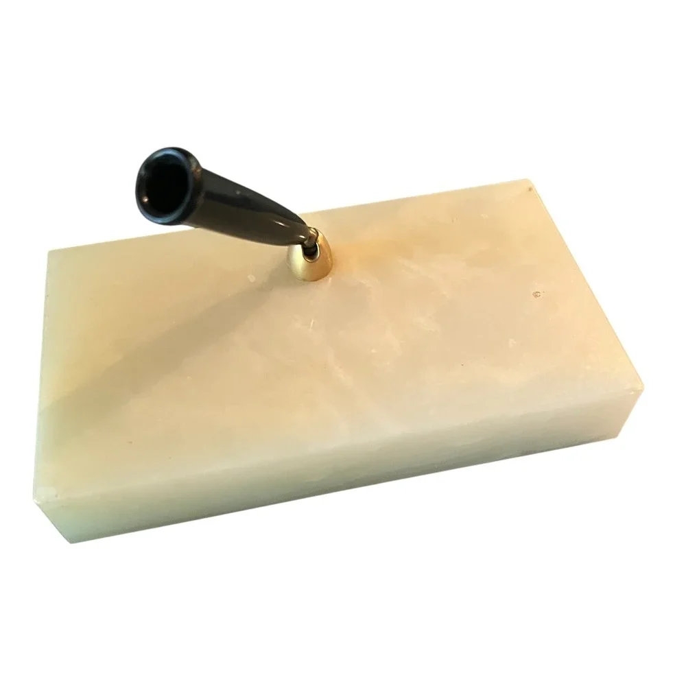 Alabaster Desk Pen Stand Base w/ Swivel Socket Mid Century Office Decor Vintage